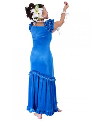 Hula Long Velvet Dress with Frills / Light Blue / G1078lb