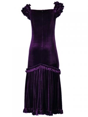 Hula Long Velvet Dress with Frills / Purple / G1078p