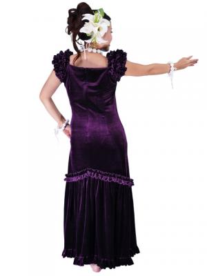 Hula Long Velvet Dress with Frills / Purple / G1078p