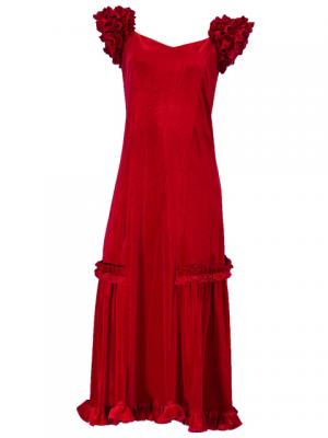 Hula Long Velvet Dress with Frills / Red / G1078r