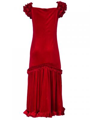 Hula Long Velvet Dress with Frills / Red / G1078r