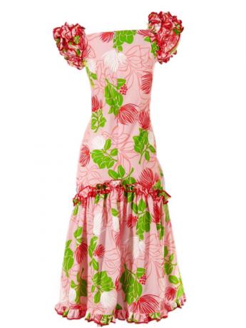 Hula Long Dress with Lehua Print / Pink / G1147pi