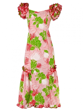 Hula Long Dress with Lehua Print / Pink / G1147pi