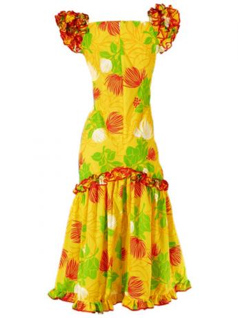 Hula Long Dress with Lehua Print / Yellow / G1147y