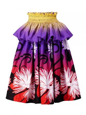 Hula Frilled Pa'u Skirt with Lehua Print / Gradation / Yellow, Purple, Red / G1413