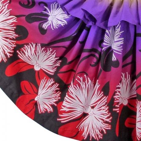 Hula Frilled Pa'u Skirt with Lehua Print / Gradation / Yellow, Purple, Red / G1413