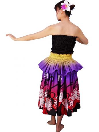 Hula Frilled Pa'u Skirt with Lehua Print / Gradation / Yellow, Purple, Red / G1413