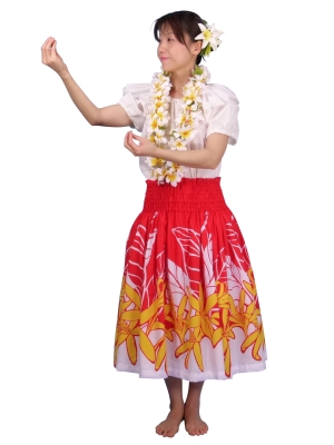 Hula Pa'u Skirt with Spider Lily Print / Red / G1461