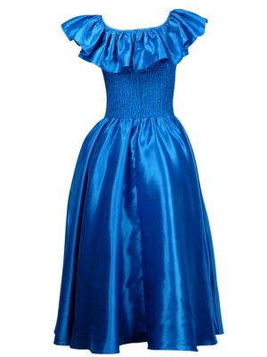 Hula Frilled Collar Long Satin Dress / Blue / J1531bl