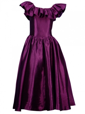 Hula Frilled Collar Long Satin Dress / Purple / J1531p
