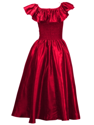 Hula Frilled Collar Long Satin Dress / Red / J1531r