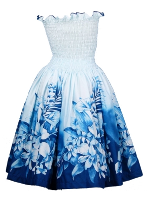 Hula Midi Dress with Flower Print / Blue / J1550bl