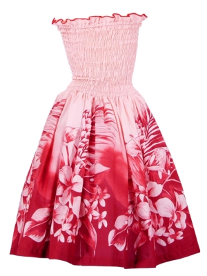 Hula Midi Dress with Flower Print / Red / J1550r