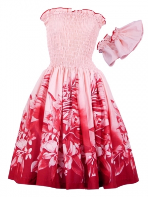 Hula Midi Dress with Flower Print / Red / J1550r