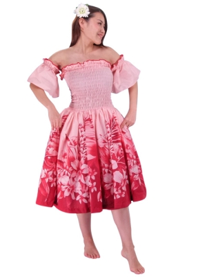 Hula Midi Dress with Flower Print / Red / J1550r