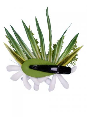 Hula Hair Clip / Tiare and Leaf / White and Light Green / J1590
