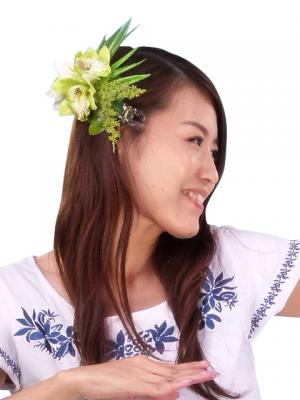 Hula Hair Clip / Cymbidium / White and Light Green / J1591