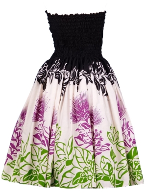 Hula Midi Dress with Lehua Print / Black / G1595b