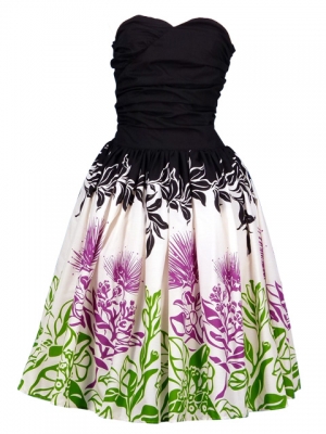 Hula Midi Dress with Lehua Print / Black / G1595b