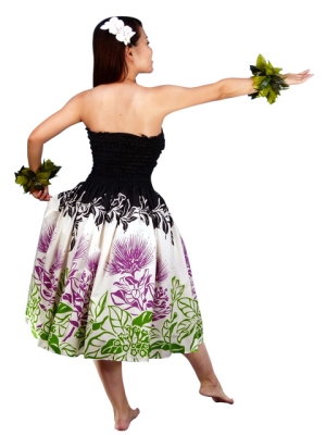 Hula Midi Dress with Lehua Print / Black / G1595b