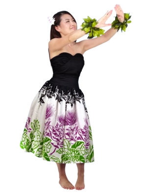 Hula Midi Dress with Lehua Print / Black / G1595b