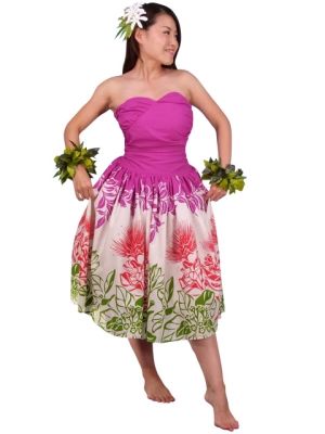 Hula Midi Dress with Lehua Print / Purple / G1595p