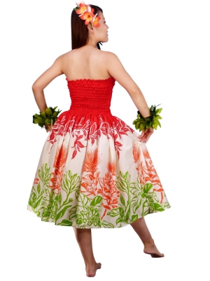 Hula Midi Dress with Lehua Print / Red / G1595r