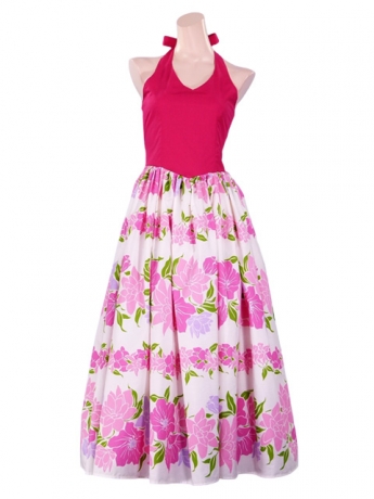 Hula Long Dress with Flower Print / Pink / G1630pi