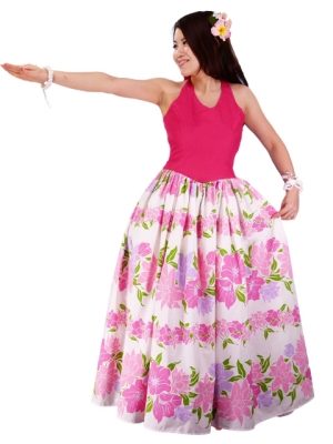 Hula Long Dress with Flower Print / Pink / G1630pi