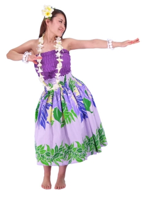 Hula Pa'u Skirt with Lily & Plumeria Print / Lavender / J1648