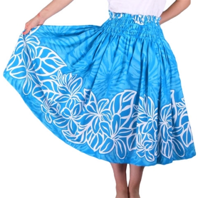 Hula Pa'u Skirt with Plumeria Print / Light Blue / J1652