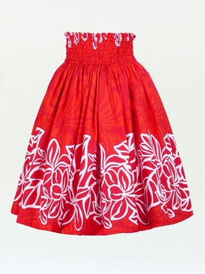 Hula Pa'u Skirt with Plumeria Print / Red / J1654