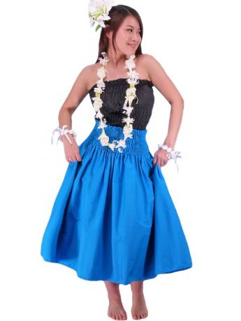 Hula Double & Reversible Pau Skirt with Plumeria Print / Blue / J1656
