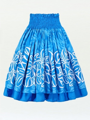 Hula Double & Reversible Pau Skirt with Plumeria Print / Blue / J1656