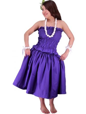 Hula Shirring Tube Top & Pa'u Skirt Set-Up / Egg Plant / G1670ep