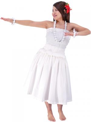 Hula Shirring Tube Top & Pa'u Skirt Set-Up / White / G1670w