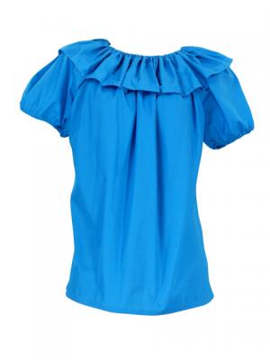 Hula Frilled Collar & Puff Sleeve Blouse & Pa'u Skirt Set-Up / Blue / G1671bl