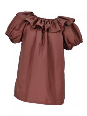 Hula Frilled Collar & Puff Sleeve Blouse & Pa'u Skirt Set-Up / Brown / G1671br