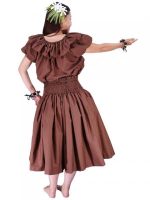 Hula Frilled Collar & Puff Sleeve Blouse & Pa'u Skirt Set-Up / Brown / G1671br