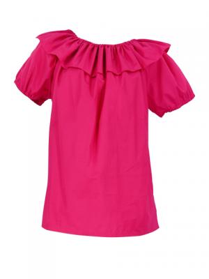 Hula Frilled Collar & Puff Sleeve Blouse & Pa'u Skirt Set-Up / Deep Rose / G1671dr