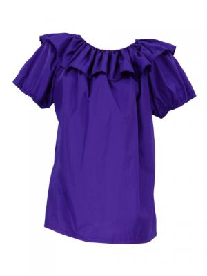 Hula Frilled Collar & Puff Sleeve Blouse & Pa'u Skirt Set-Up / Egg Plant / G1671ep