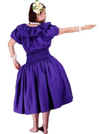 Hula Frilled Collar & Puff Sleeve Blouse & Pa'u Skirt Set-Up / Egg Plant / G1671ep