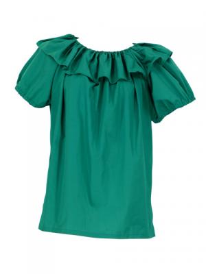 Hula Frilled Collar & Puff Sleeve Blouse & Pa'u Skirt Set-Up / Green / G1671g
