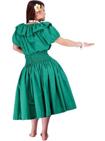 Hula Frilled Collar & Puff Sleeve Blouse & Pa'u Skirt Set-Up / Green / G1671g