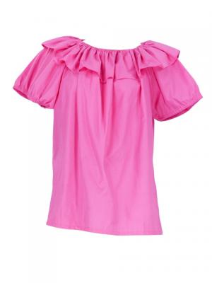 Hula Frilled Collar & Puff Sleeve Blouse & Pa'u Skirt Set-Up / Pink / G1671pi