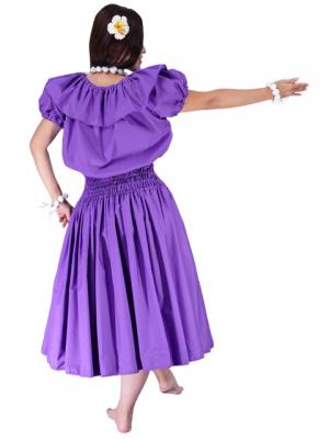 Hula Frilled Collar & Puff Sleeve Blouse & Pa'u Skirt Set-Up / Violet / G1671v