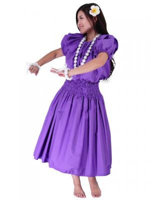Hula Frilled Collar & Puff Sleeve Blouse & Pa'u Skirt Set-Up / Violet / G1671v