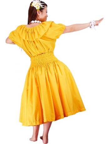 Hula Frilled Collar & Puff Sleeve Blouse & Pa'u Skirt Set-Up / Yellow / G1671y