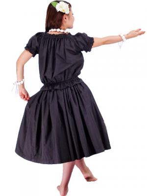 Hula Puff Sleeve Blouse & Pa'u Skirt Set-Up / Black / G1669b