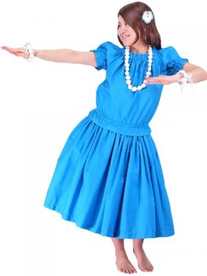 Hula Puff Sleeve Blouse & Pa'u Skirt Set-Up / Blue / G1669bl